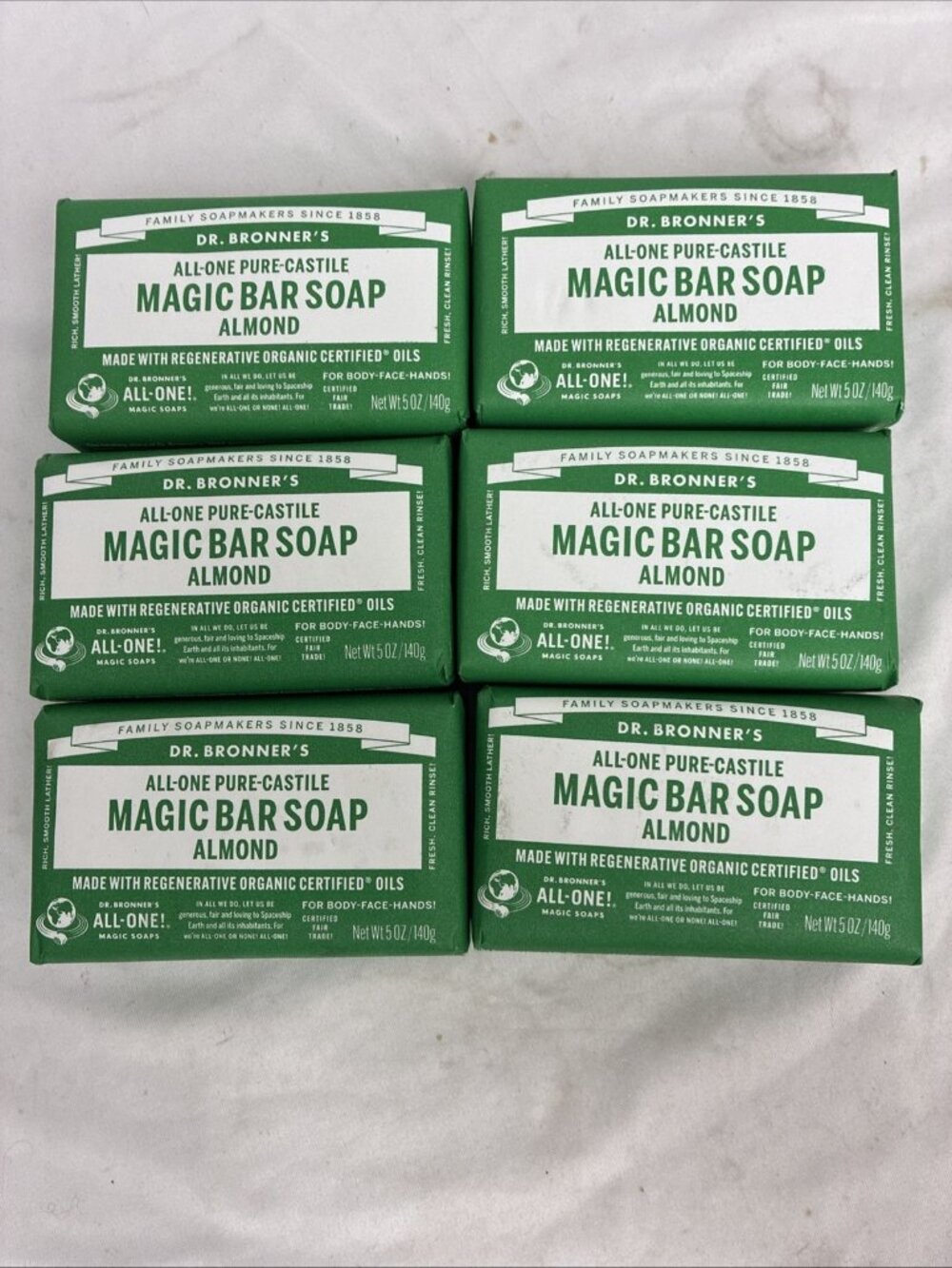 DR Bronners All One Pure Castile Magic Bar Soap, Six Pack ALMOND Natural